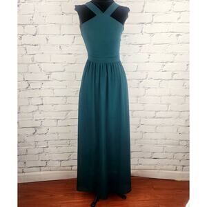 Lulus Air of Romance Dress Womens XS Maxi Gown forest green sleeveless chiffon